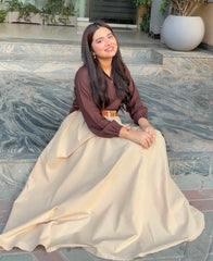 Button Down Top with Beige skirt