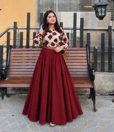 Red flowered printed shirt with Skirt