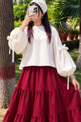 White loose fit top with 3 tier skirt