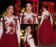 Red Textured Corset 3 Piece