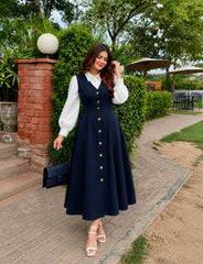 Nevi Blue italian frock with white shirt- 2 Pcs