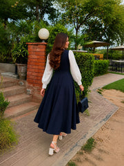 Nevi Blue italian frock with white shirt- 2 Pcs