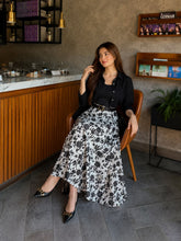 Black Top with Italian Black leafe textured Skirt- 2 Pcs