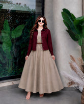 Maroon button down shirt with Beige frock- 2 Pcs