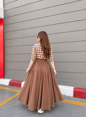 Brown check shirt with brown skirt- 2 Pcs