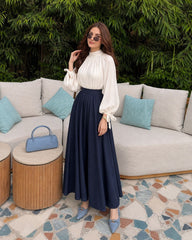 White top with nevi blue flair skirt- 2 Pcs