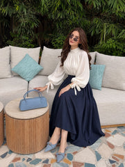 White top with nevi blue flair skirt- 2 Pcs