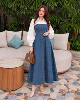Denim shirt style frock with belt - 2 Pcs
