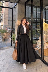 Black & White lining coati with Flair skirt & Shirt- #3 Pcs