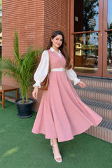 Pink Italian frock with button down shirt- 2 Pcs