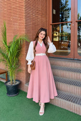 Pink Italian frock with button down shirt- 2 Pcs