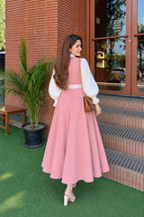 Pink Italian frock with button down shirt- 2 Pcs