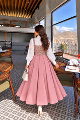 Pink Flowered textured Corset with Shirt & Skirt- 3 Pcs
