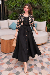 Golden Floral Coati with Black long frock- 2 PCs
