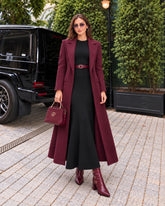 Burgundy Long Coat with Bodycon suit- 2 PCs