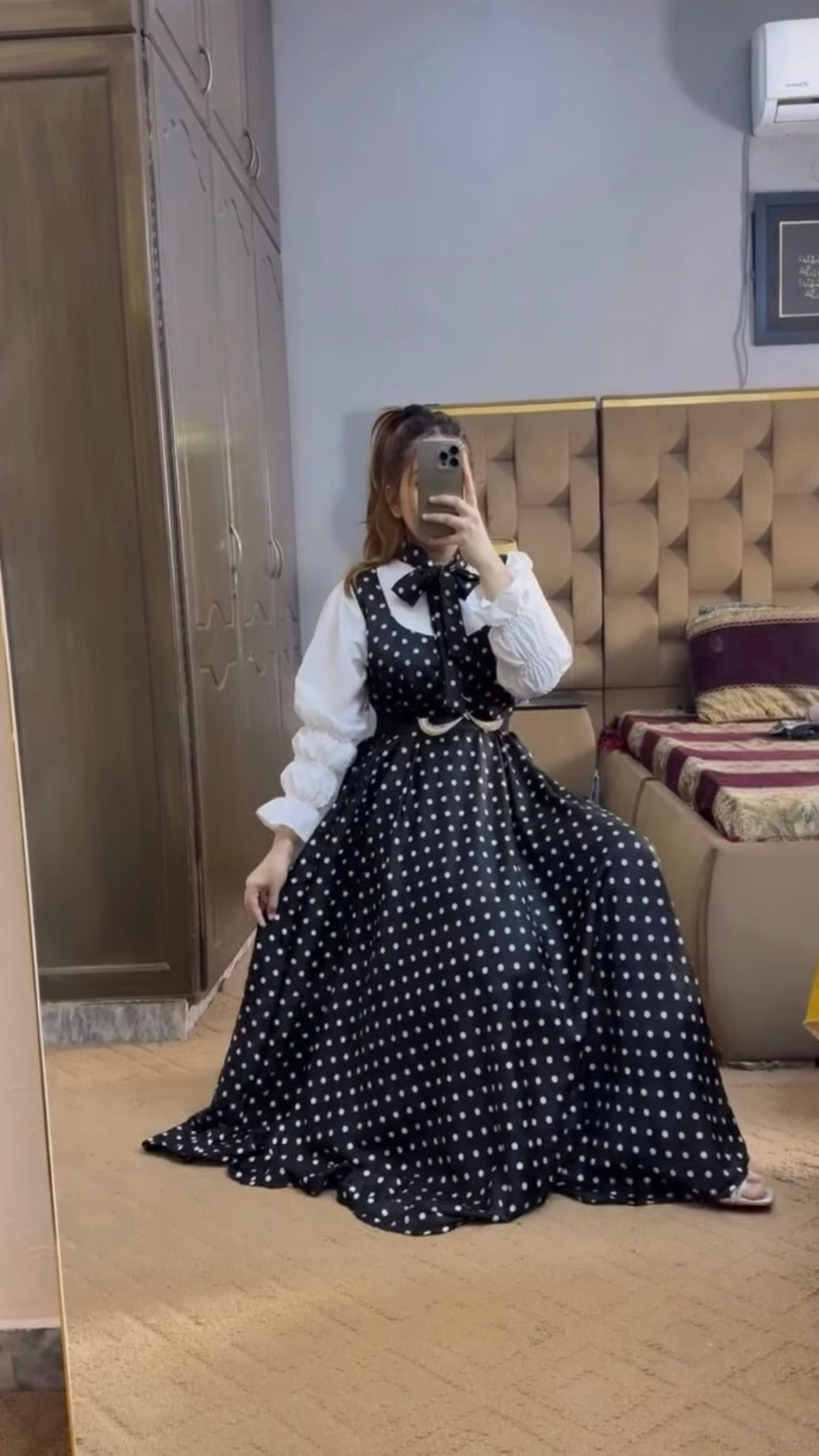 Polka dot frock (black base with white dots)