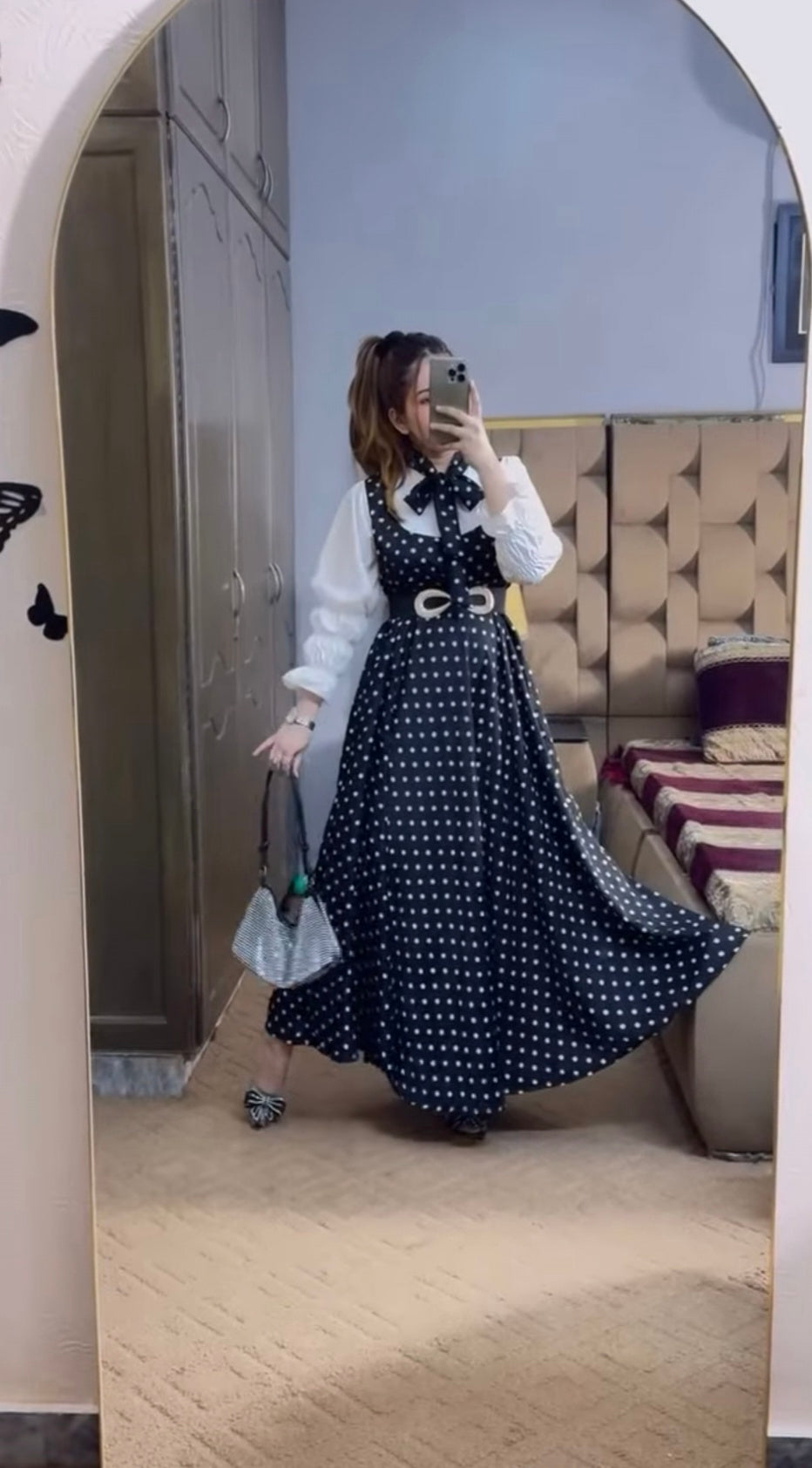 Polka dot frock (black base with white dots)