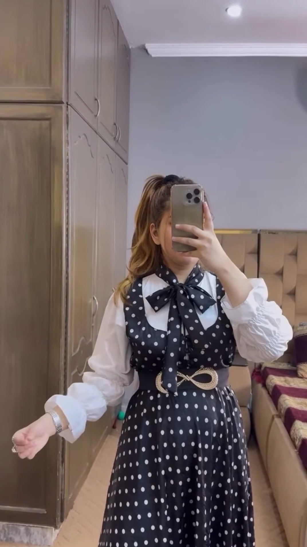 Polka dot frock (black base with white dots)