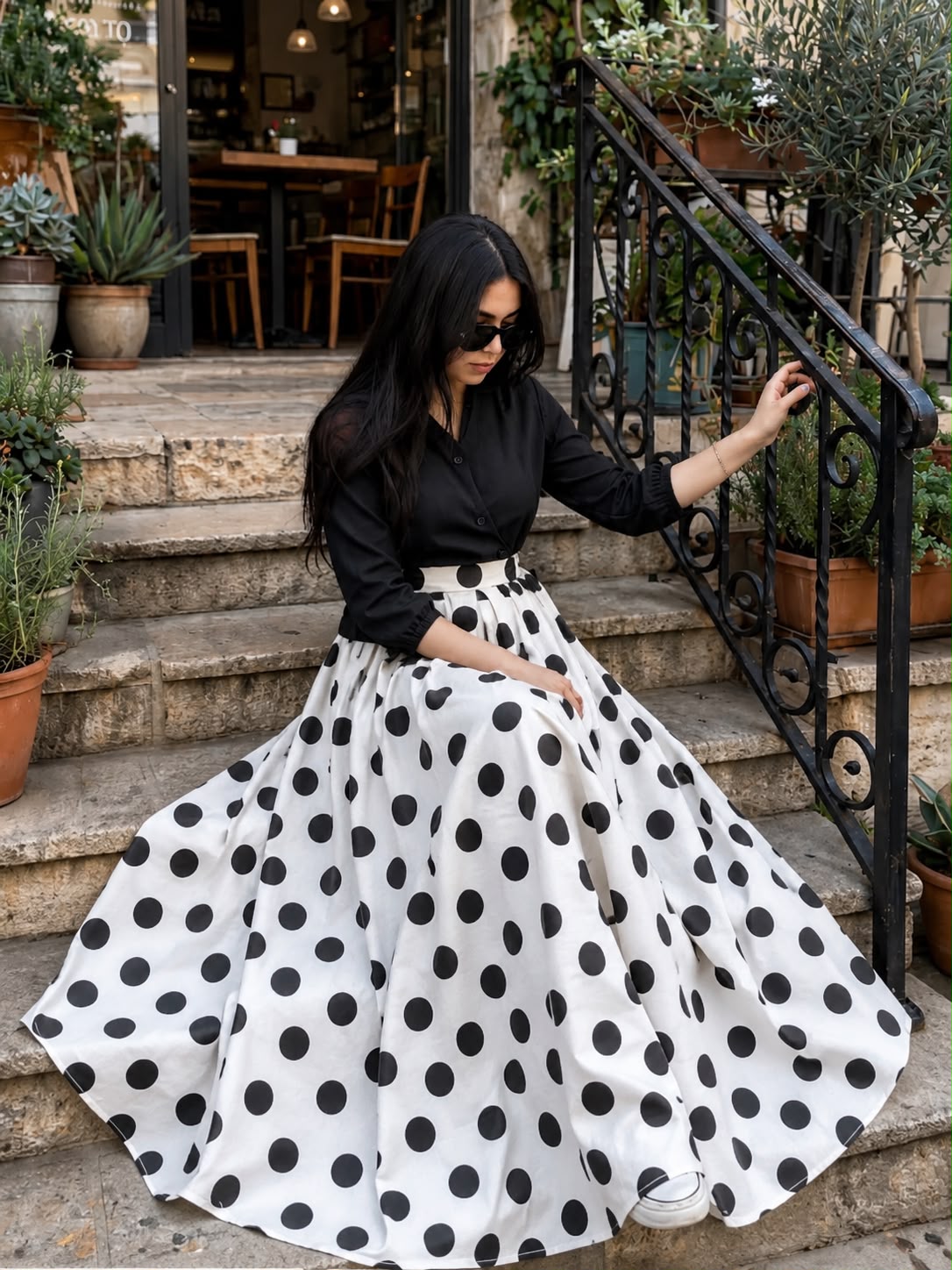 Black top with Polka skirt