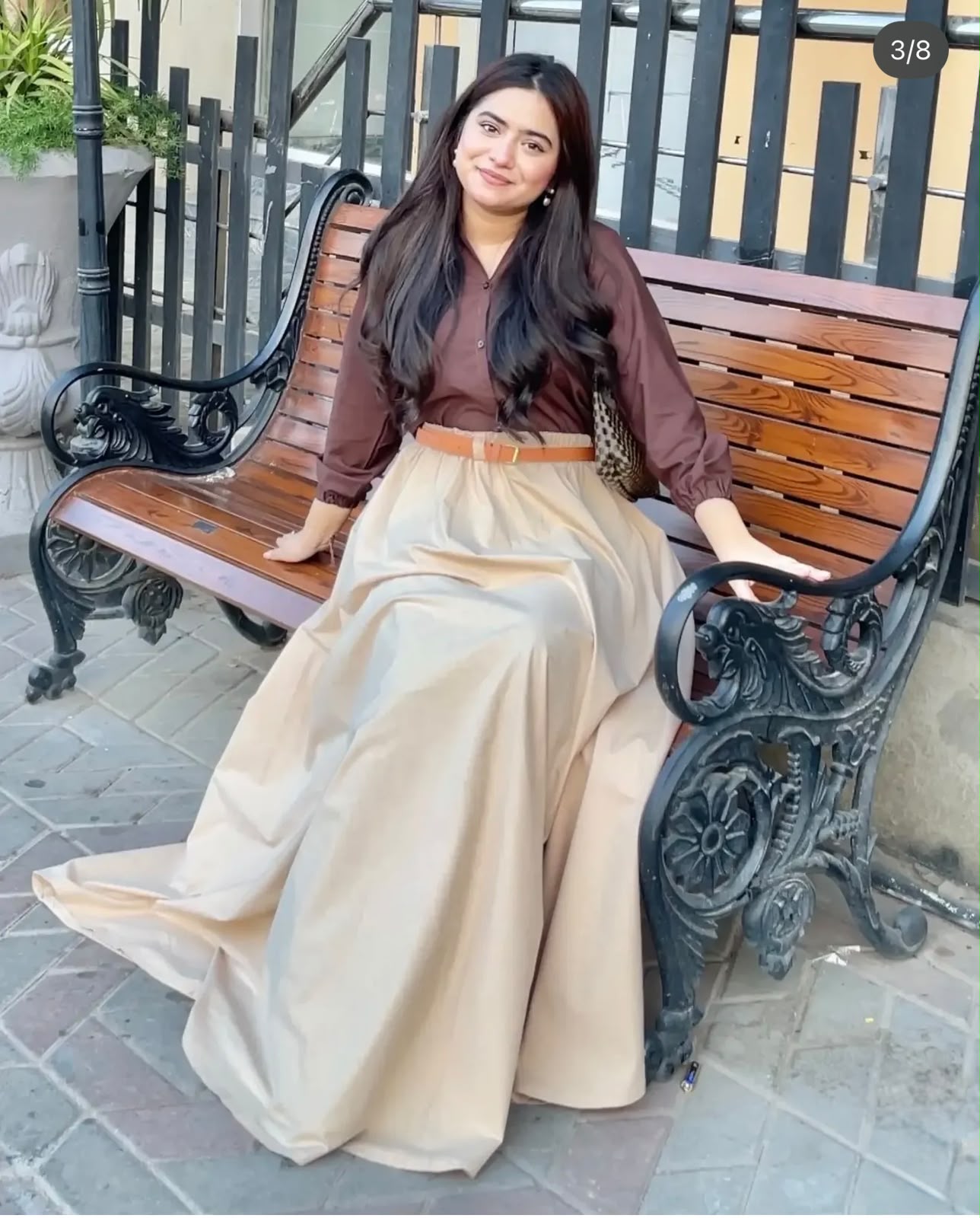 Button Down Top with Beige skirt