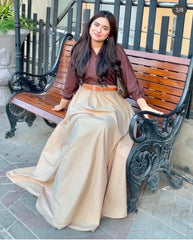 Button Down Top with Beige skirt