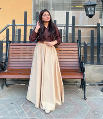 Button Down Top with Beige skirt