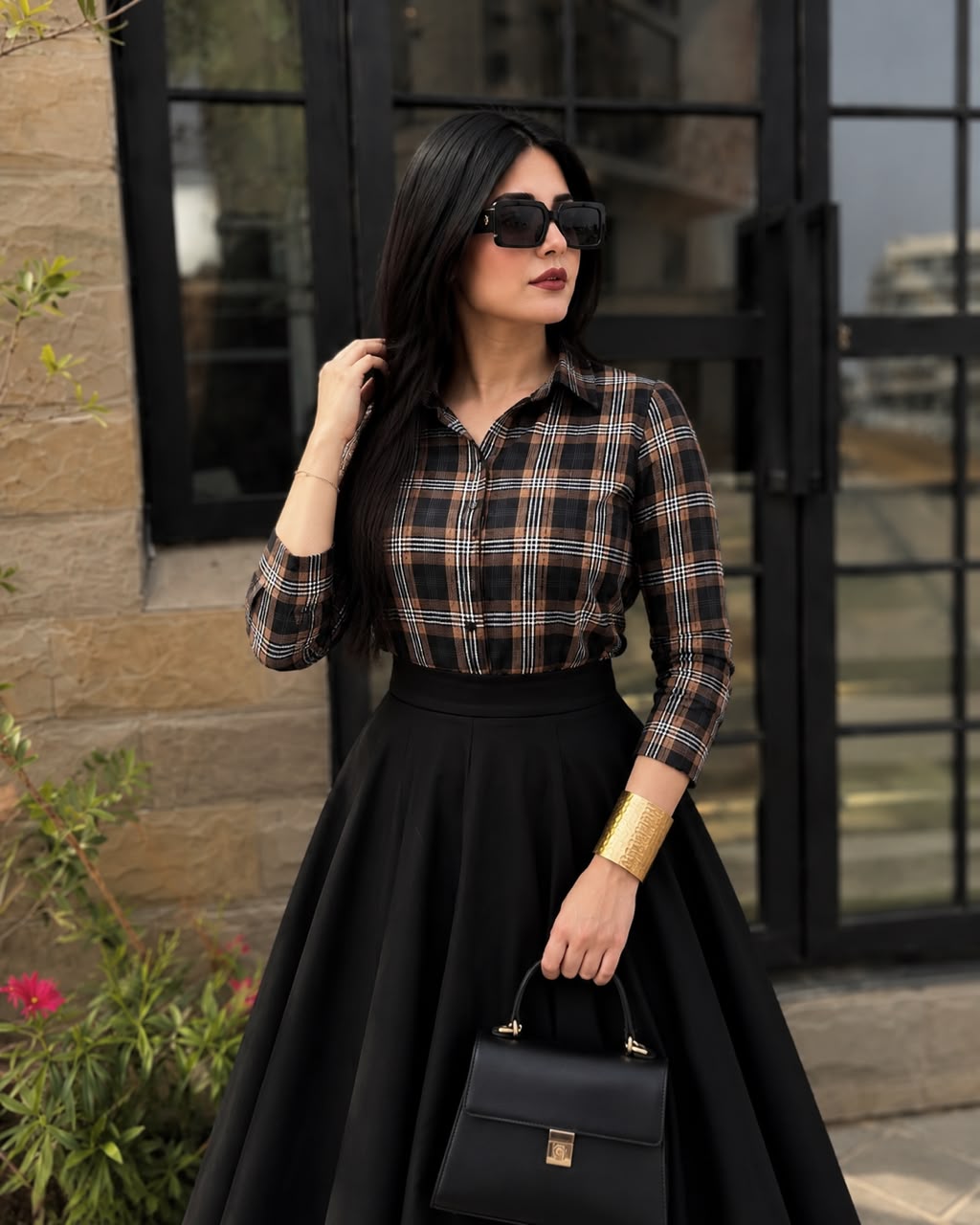 Premium Check shirt with Flair Skirt