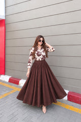 Brown flowered printed shirt with skirt