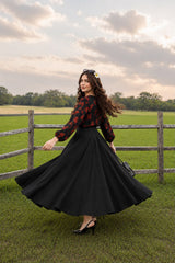 Red Black print flower top with skirt
