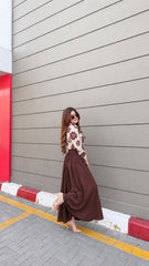 Brown flowered printed shirt with skirt