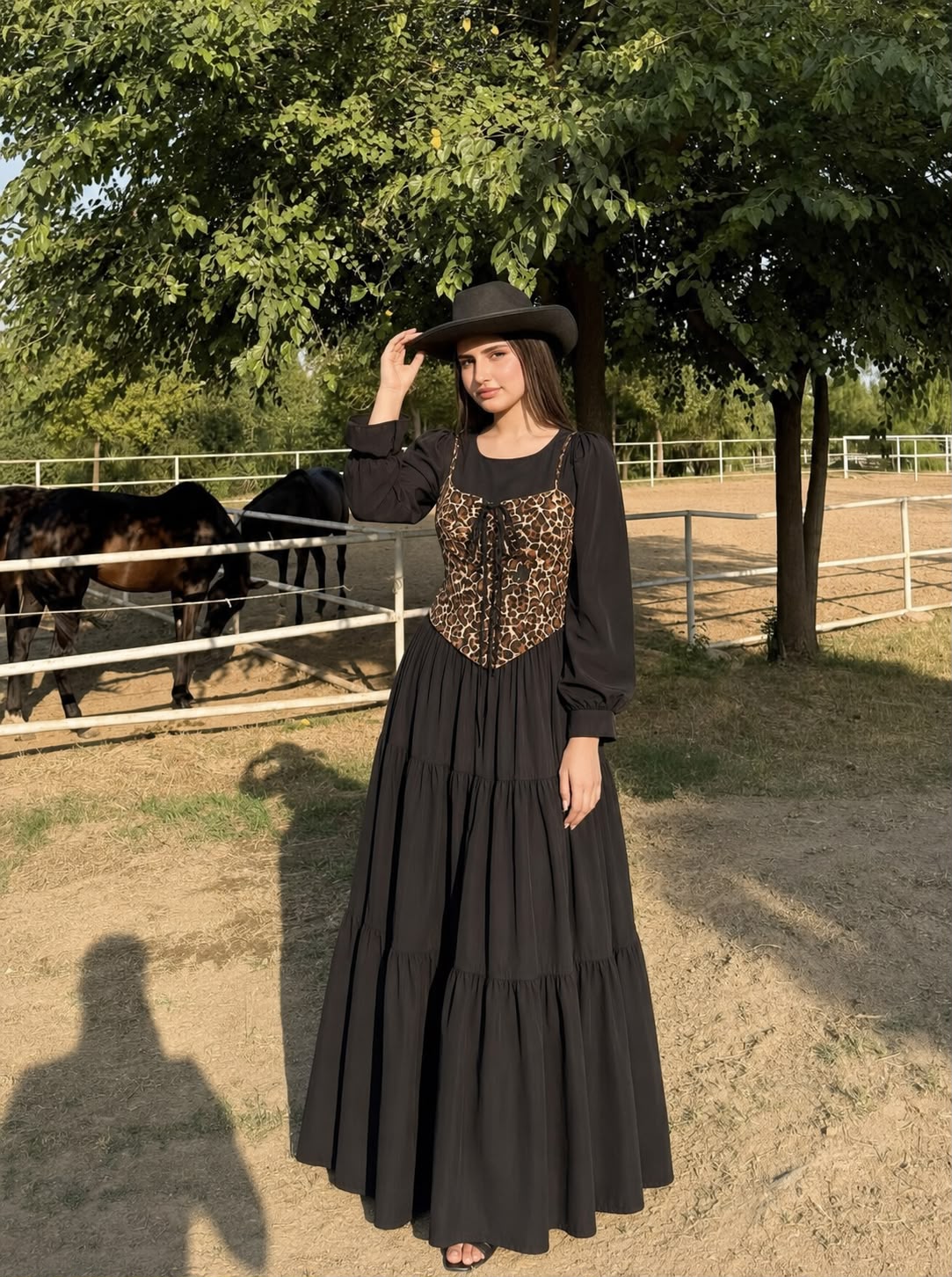 Cheetah corset black maxi