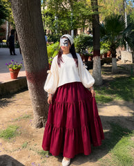 White loose fit top with 3 tier skirt