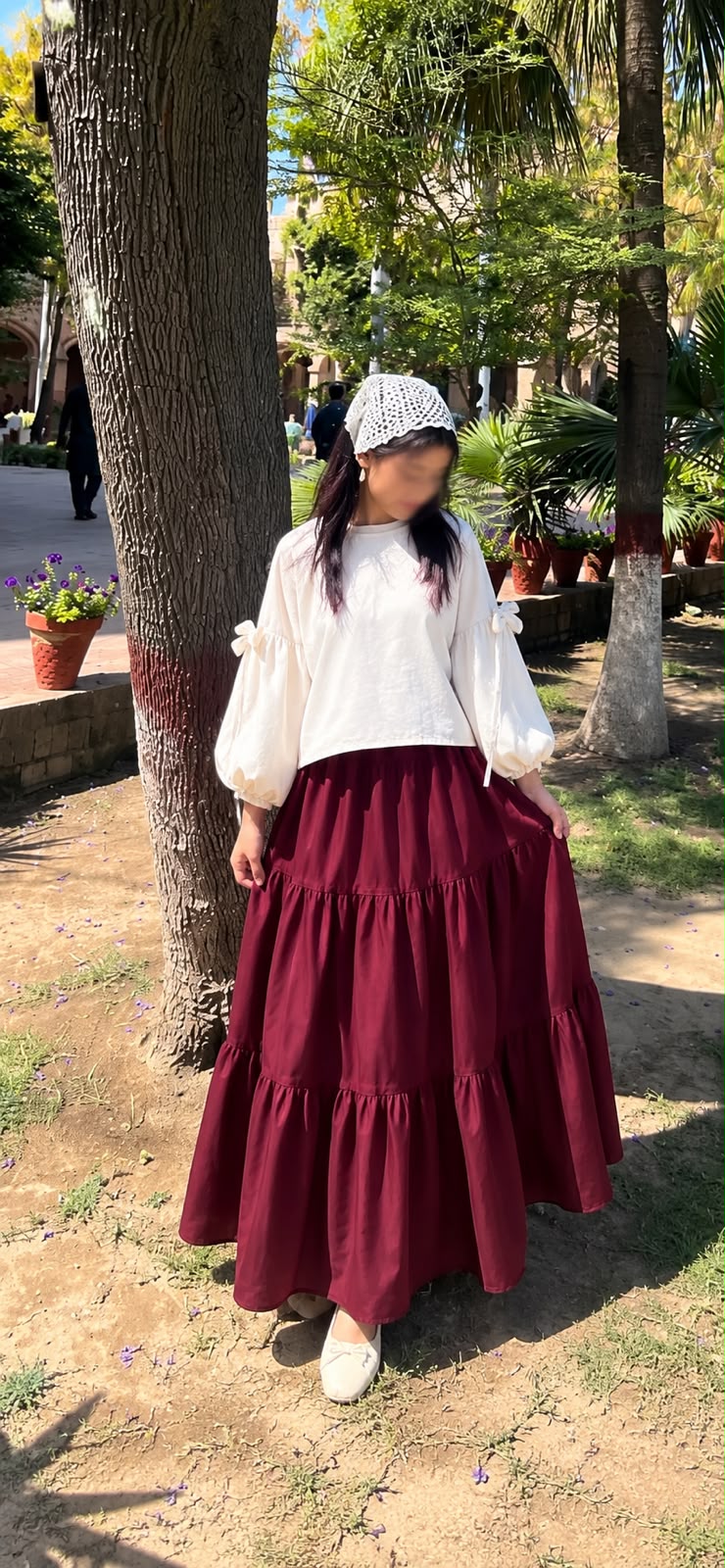 White loose fit top with 3 tier skirt