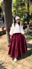 White loose fit top with 3 tier skirt