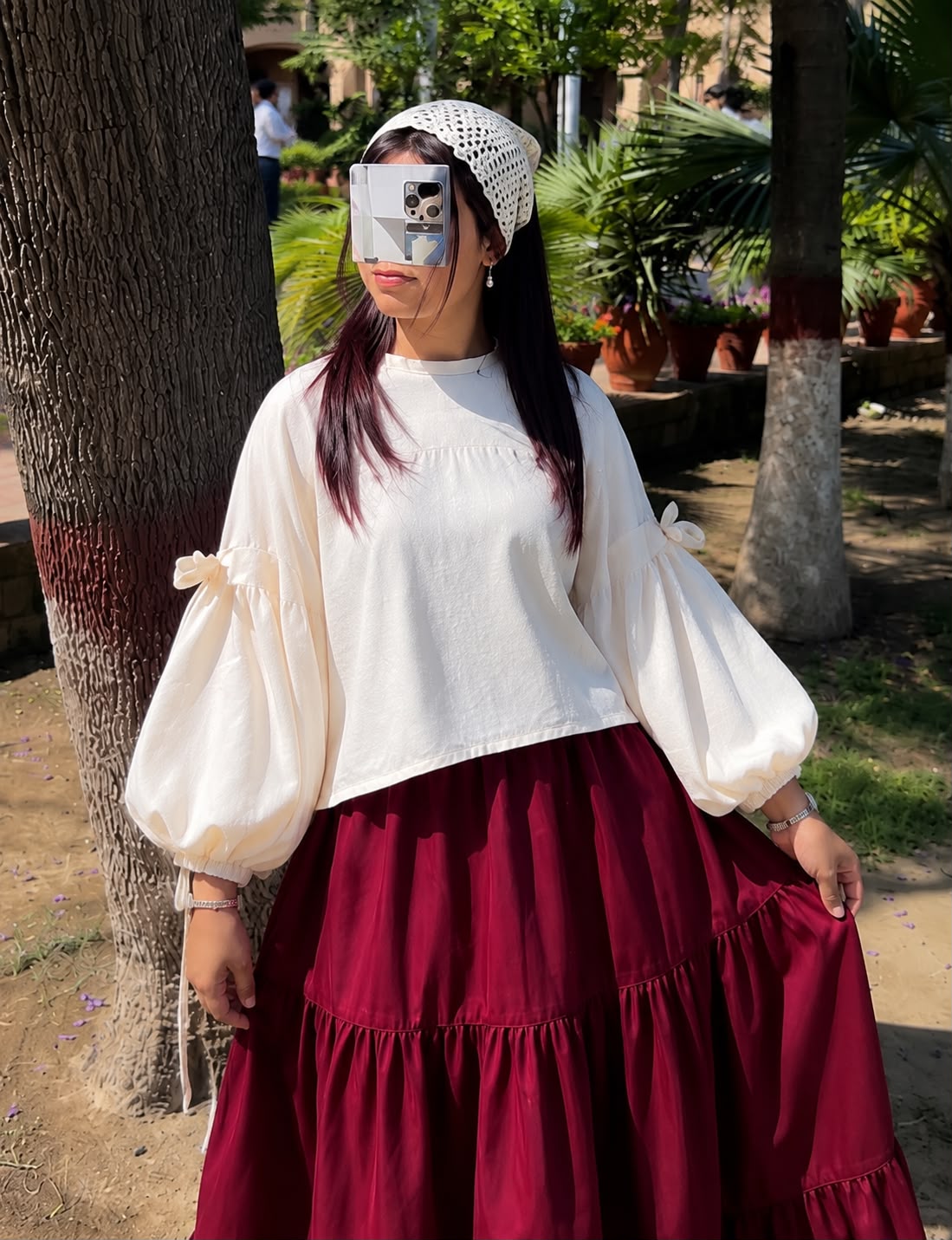 White loose fit top with 3 tier skirt
