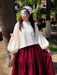 White loose fit top with 3 tier skirt