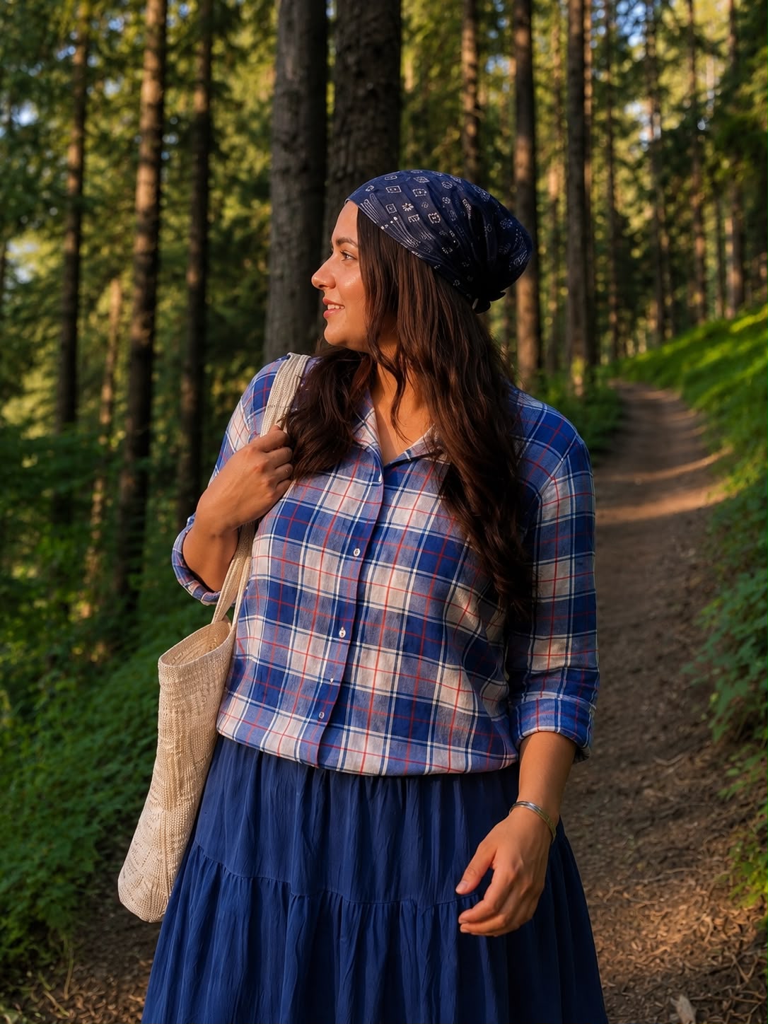 Blue check shirt with 3 tier skirt