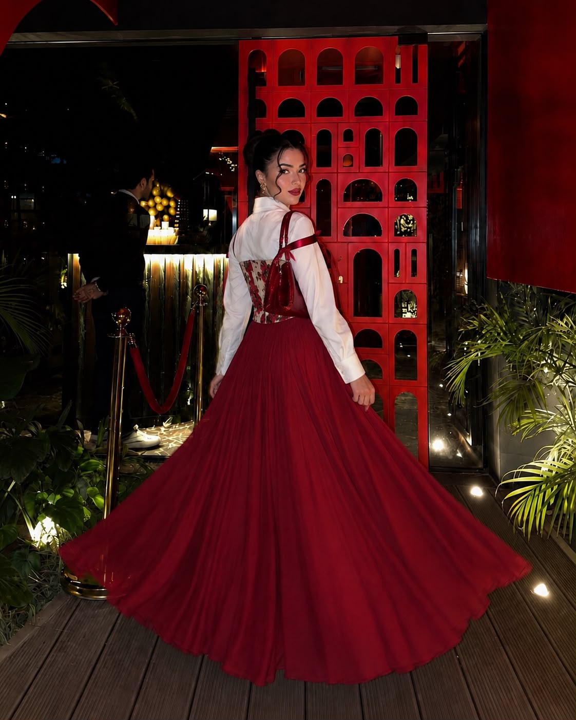 Red Textured Corset 3 Piece