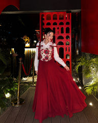 Red Textured Corset 3 Piece