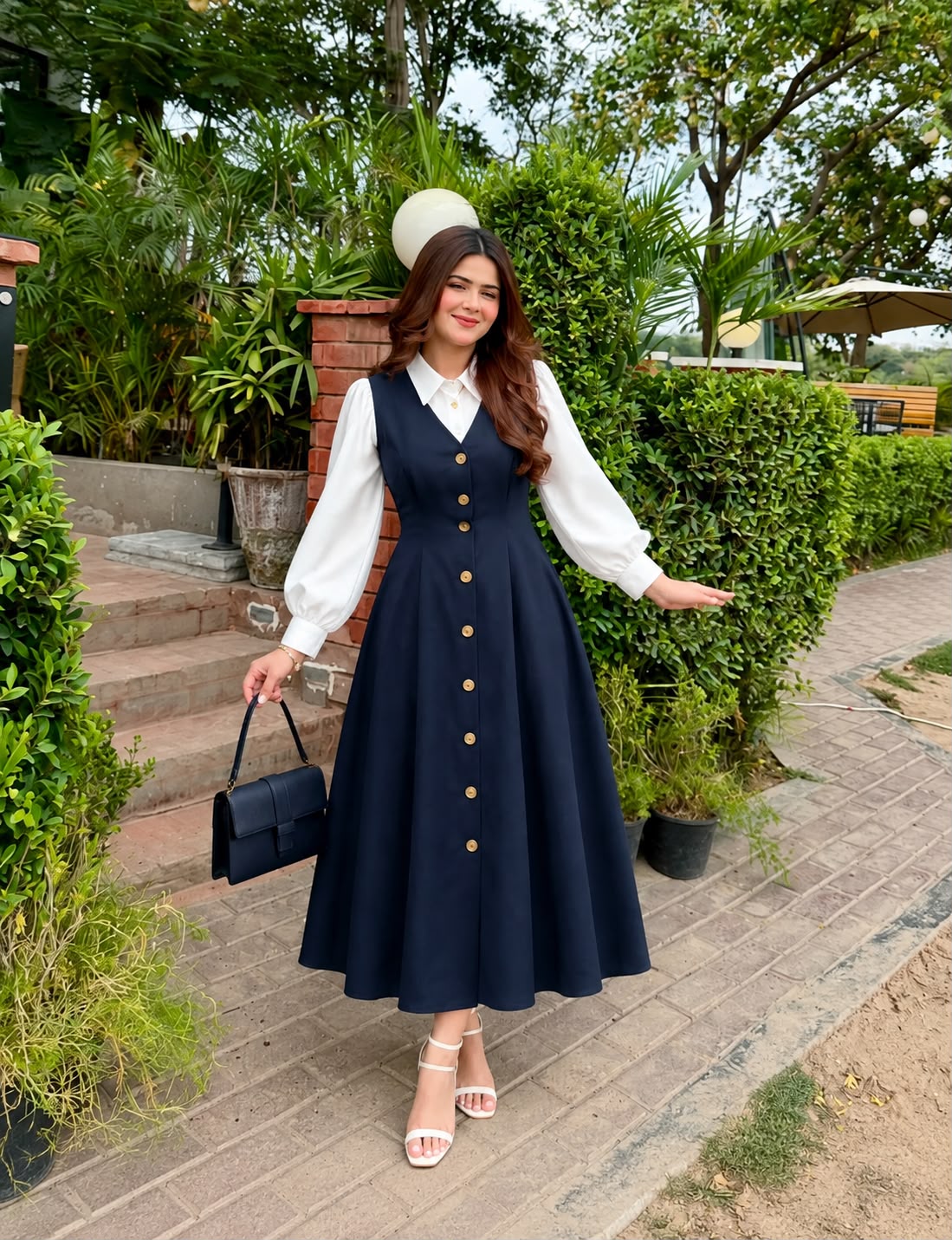 Nevi Blue italian frock with white shirt- 2 Pcs