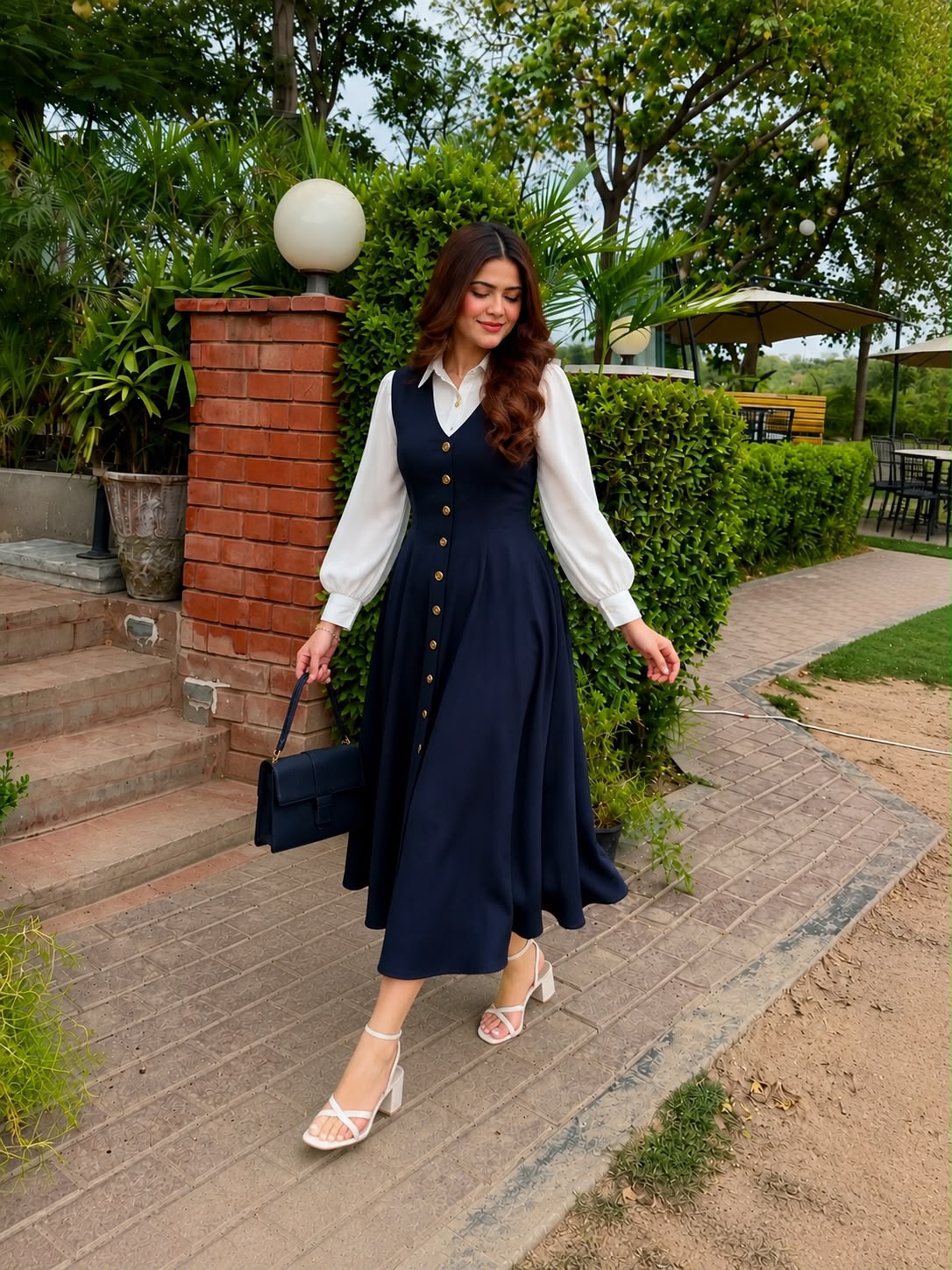 Nevi Blue italian frock with white shirt- 2 Pcs
