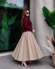 Maroon button down shirt with Beige frock- 2 Pcs