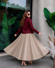 Maroon button down shirt with Beige frock- 2 Pcs