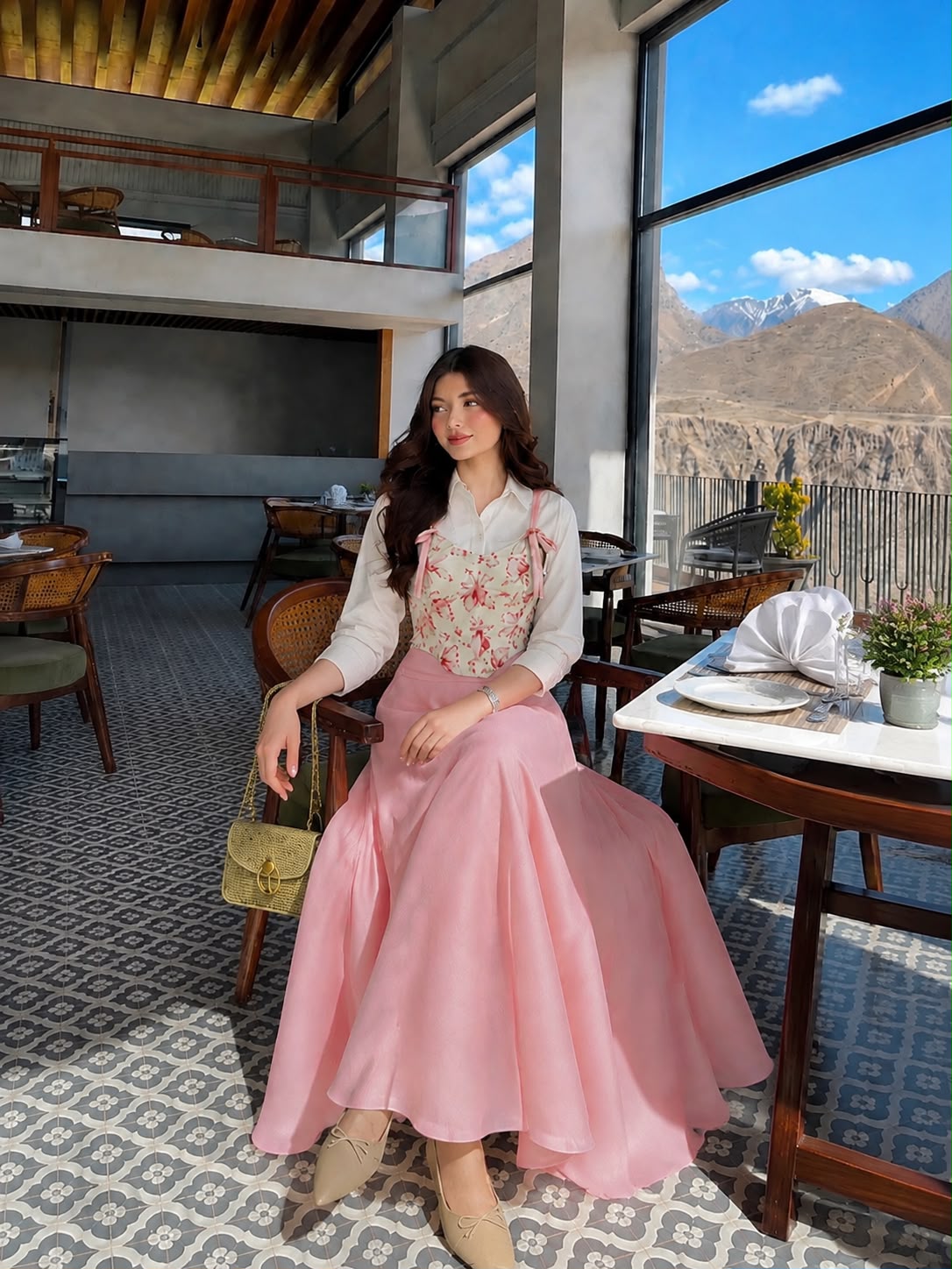 Pink Floral Corset- 3 Pcs