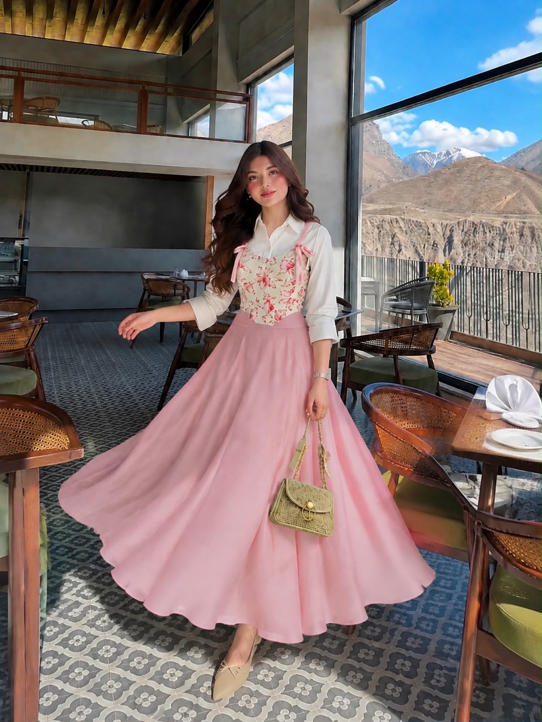 Pink Floral Corset- 3 Pcs