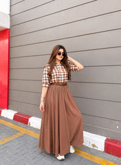 Brown check shirt with brown skirt- 2 Pcs