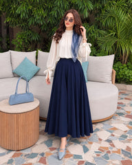 White top with nevi blue flair skirt- 2 Pcs