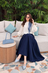 White top with nevi blue flair skirt- 2 Pcs