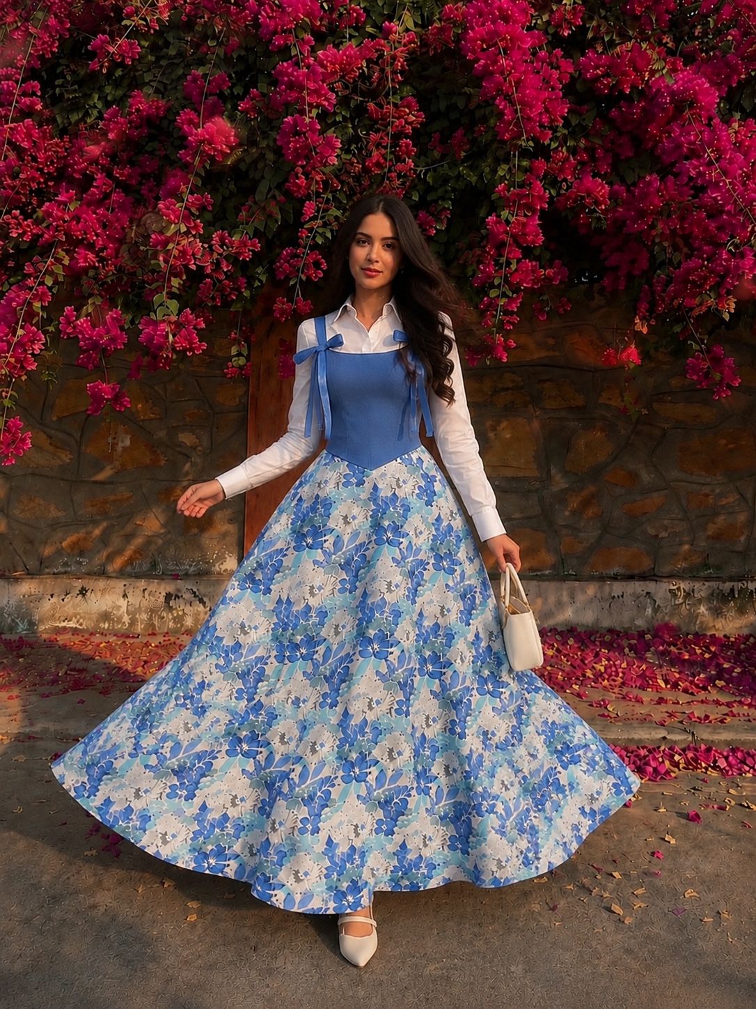 Blue Trendy coreset with textured blue skirt & shirt- 3 Pcs