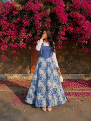 Blue Trendy coreset with textured blue skirt & shirt- 3 Pcs